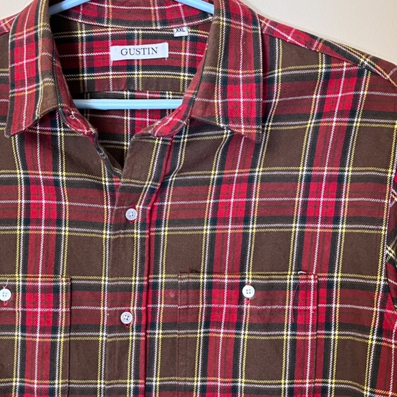 Gustin Plaid Flannel USA Long Sleeve Button Down Shirt - Men's Size XXL - Brown - Picture 3 of 10